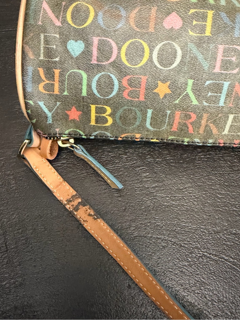 Vintage Dooney & Bourke Multicolor Script mini shoulder barrel bag - Picture 7 of 10